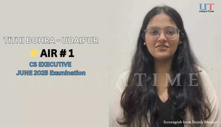 Udaipur’s Tithi Bohra secures All India Rank 1 in CS Executive June 2025 exams by ICSI. A consistent achiever, she has also excelled in CA exams.