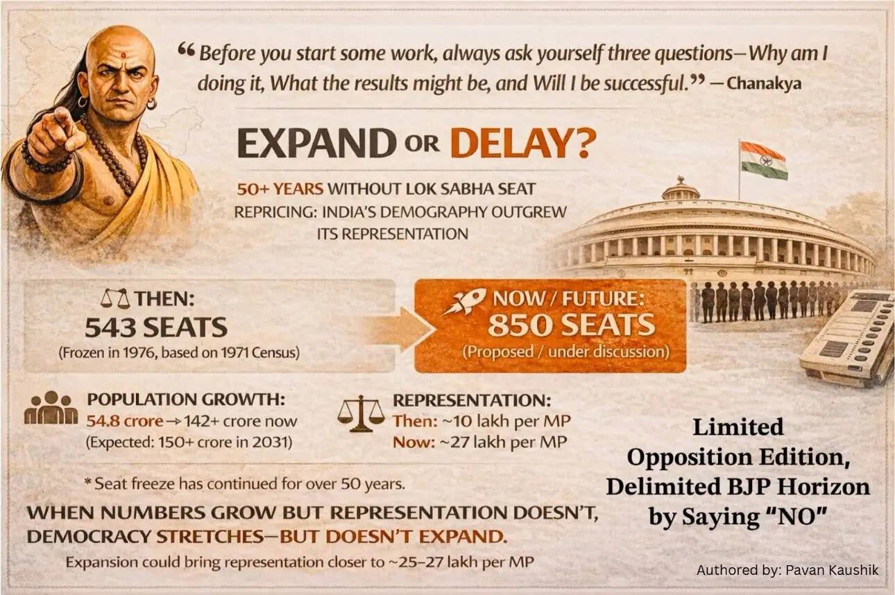 Women&rsquo;s Reservation Bill debate with Parliament illustration showing delayed implementation and delimitation context