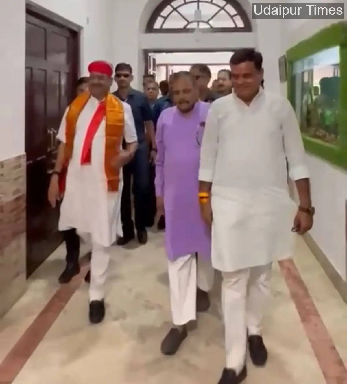 Lok Sabha Speaker Om Birla being welcomed at Udaipur Circuit House during his two-day visit.