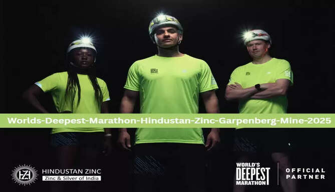 Runners participating in the World&rsquo;s Deepest Marathon 2025, 1,120 meters underground in Sweden&rsquo;s Garpenberg zinc mine, supported by Hindustan Zinc, showcasing endurance, resilience, and charity initiatives.