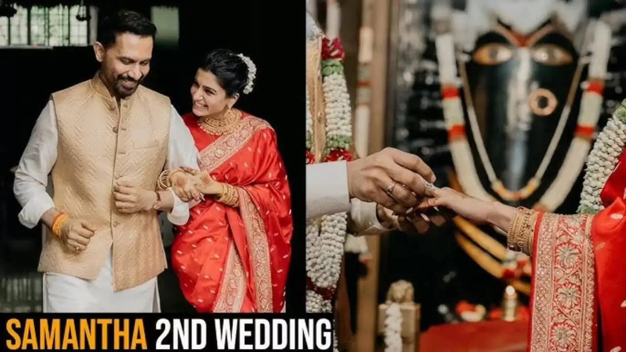 Actress Samantha Ruth Prabhu and filmmaker Raj Nidimoru exchanging rings during their intimate wedding ceremony.