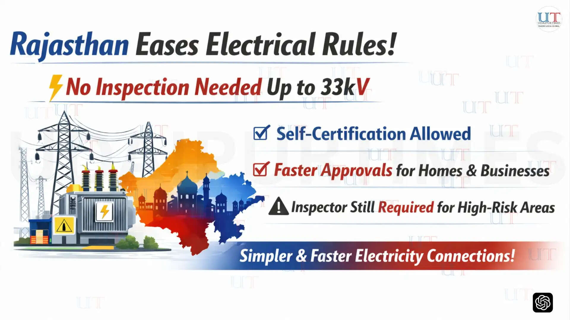 Electricity poles and power lines representing Rajasthan&rsquo;s new 33kV self-certification rule