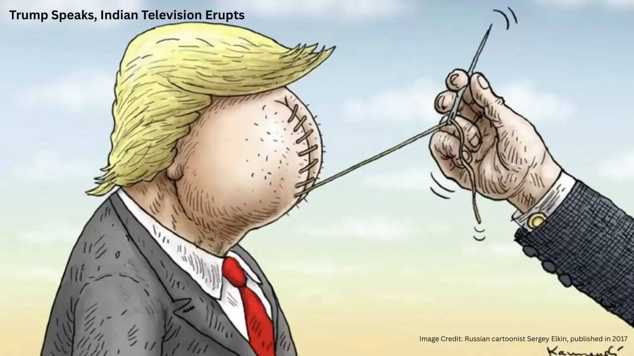 Donald Trump speaking as Indian television news studios treat his remarks as breaking news