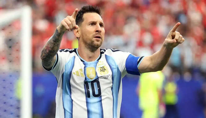 Lionel Messi celebrates after scoring his 17th FIFA World Cup goal against Austria in the 2026 World Cup