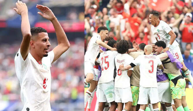 Azzedine Ounahi celebrates after scoring twice as Morocco defeat Canada 3-0 to reach the FIFA Club World Cup quarter-finals.