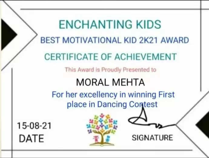 Moral Mehta of Udaipur has won the Talent Icon Award 2021 that was given by the Jackhi Book of Talents. Earlier this year she won the MVLA Kids Talent Pratibha Samman 2021 for her performance in Chess, Speech and Dance contests. She has also won the Lakecity Open Online Chess Tournament organised by Chess in Lakecity academy.