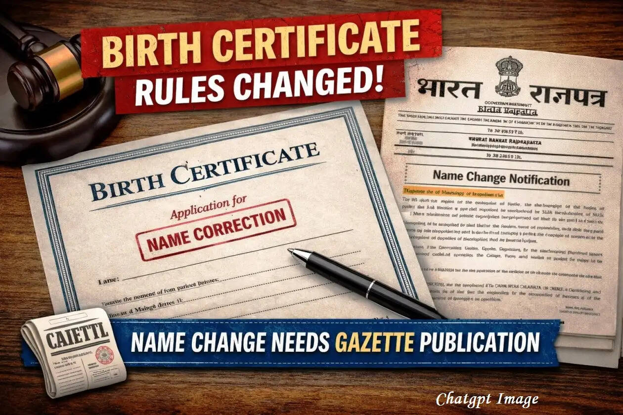 Rajasthan birth certificate name change rules 2026 with gazette notification requirement