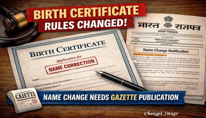 Rajasthan birth certificate name change rules 2026 with gazette notification requirement