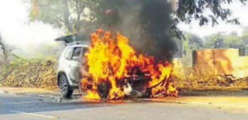 A car on trial after repair catches fire