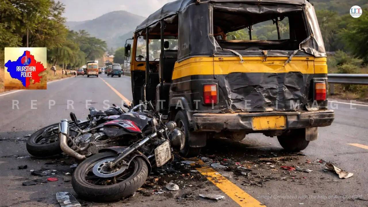 Scene of motorcycle accident near Koderamal village, Kotda, Udaipur