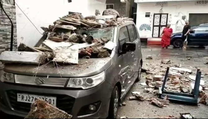 roof falls on car
