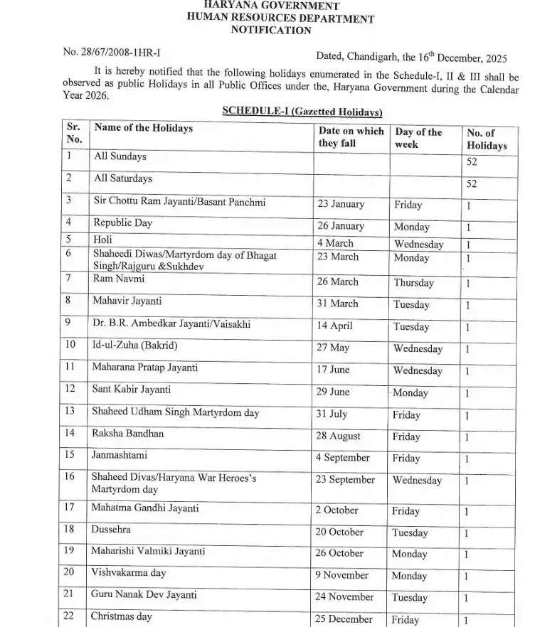 हरियाणा में कब-कब रहेंगी छुट्टियाँ ?