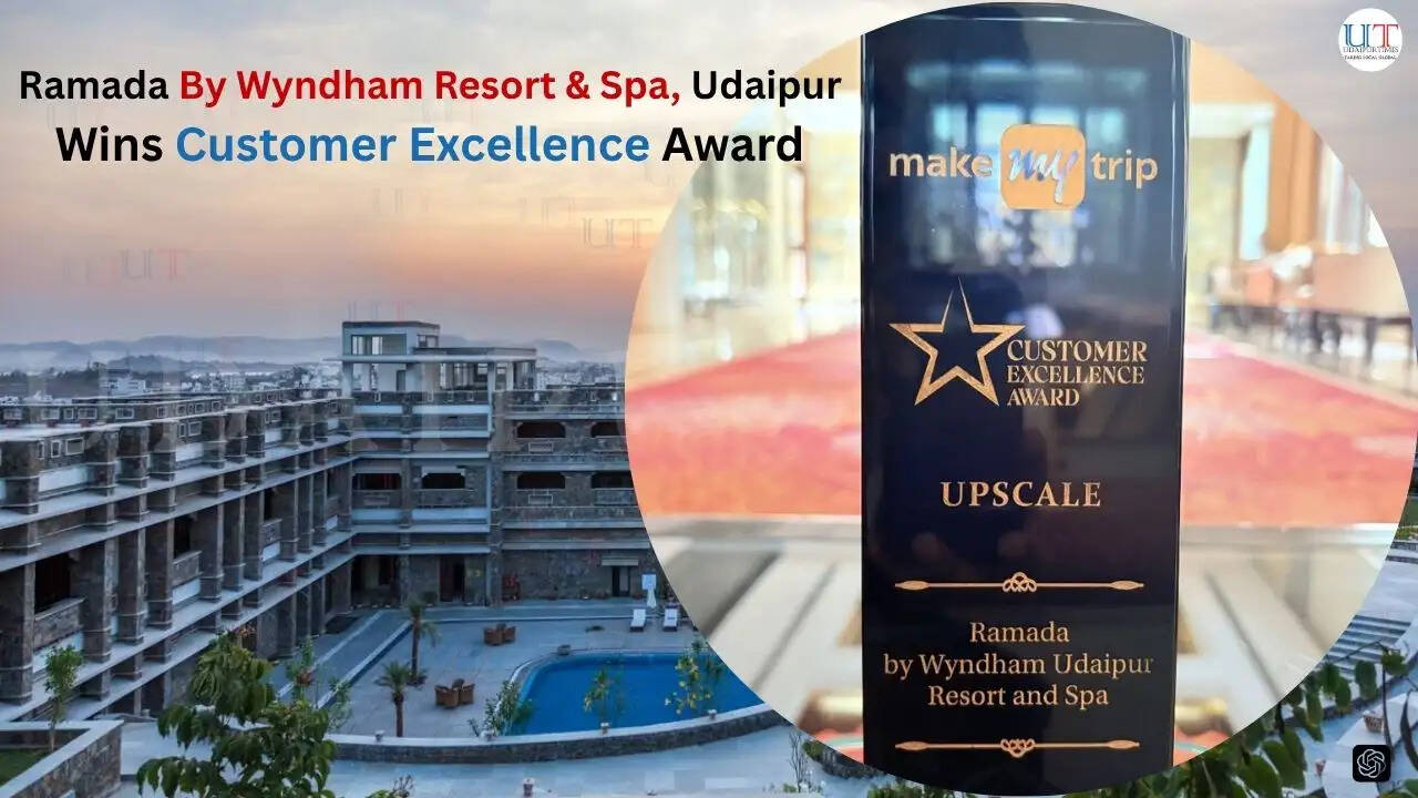 Ramada by Wyndham Udaipur Resort & Spa receiving recognition for MakeMyTrip Customer Excellence Award in Udaipur