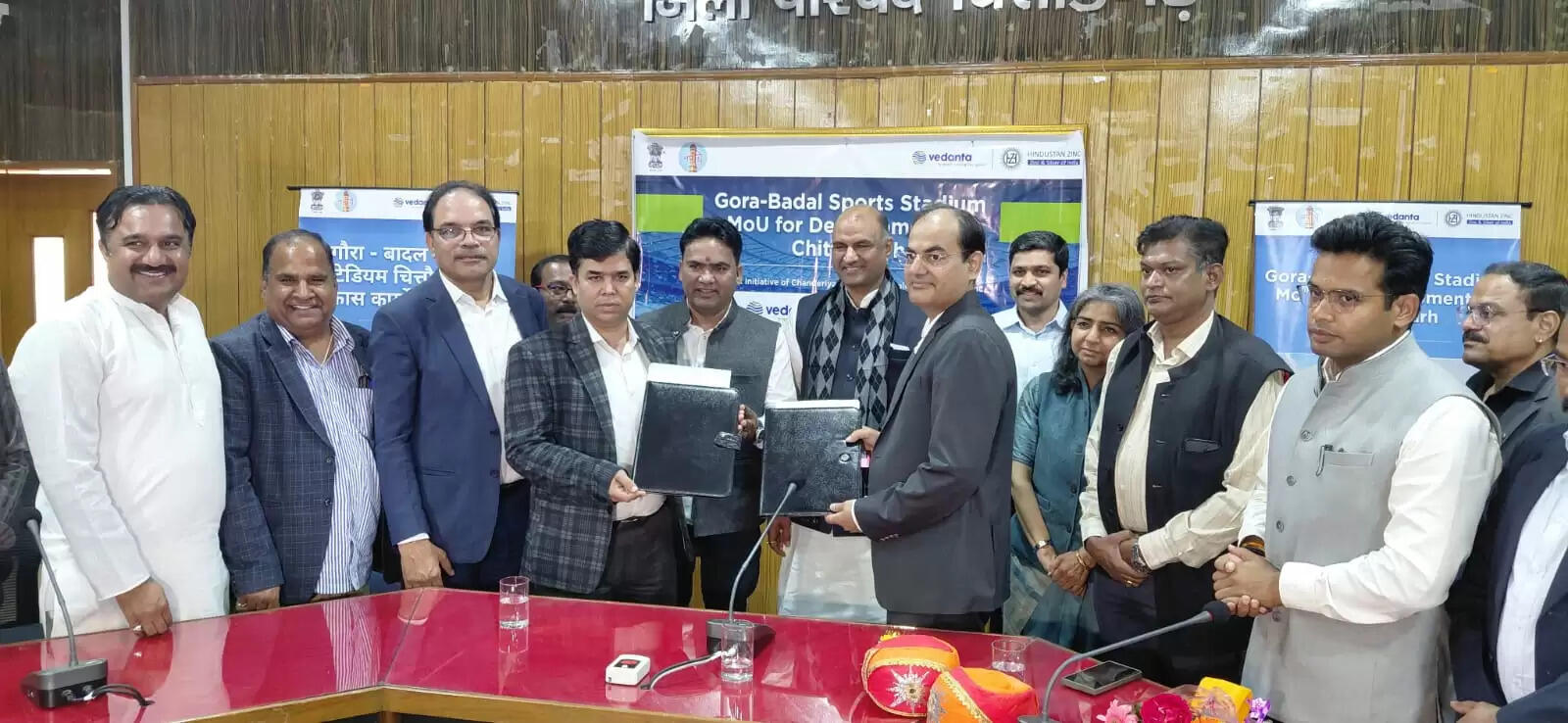 Officials signing MoU for Gora Badal Sports Stadium development in Chittorgarh