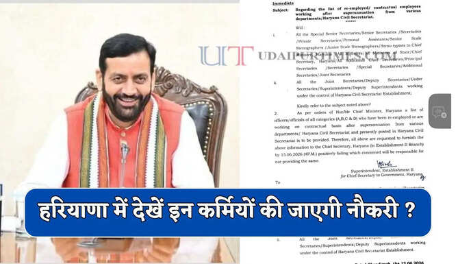  हरियाणा CMO में सेवानिवृत कर्मियों को हटाने का एक और लेटर जारी, देखें किनकी जाएगी नौकरी ?