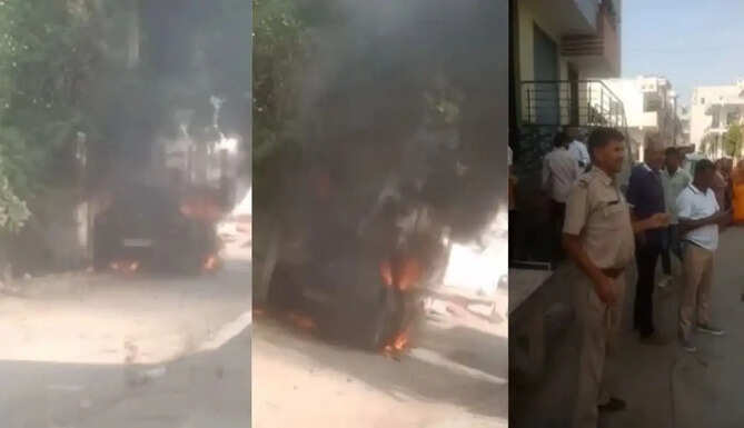 Fire in Car at Rajsamand