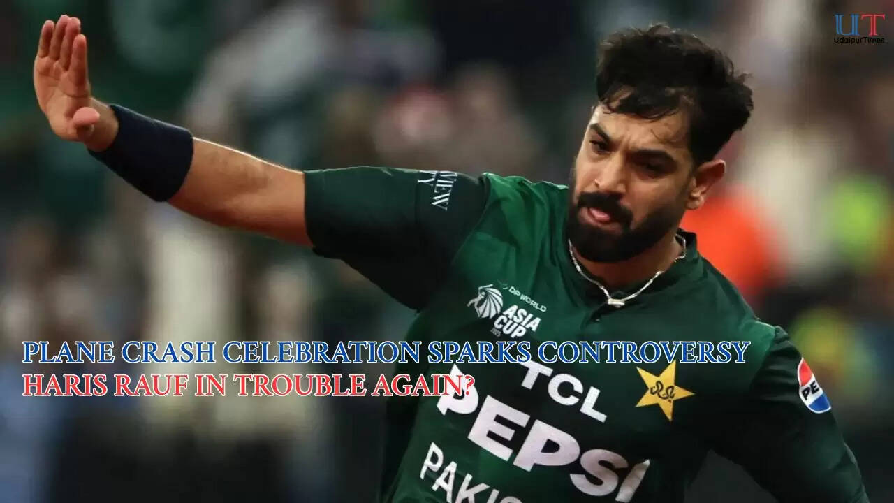 Pakistani fast bowler Haris Rauf celebrating with plane crash gesture after catching Indian batsman Abhishek Sharma in Asia Cup 2023 final, sparking ICC controversy