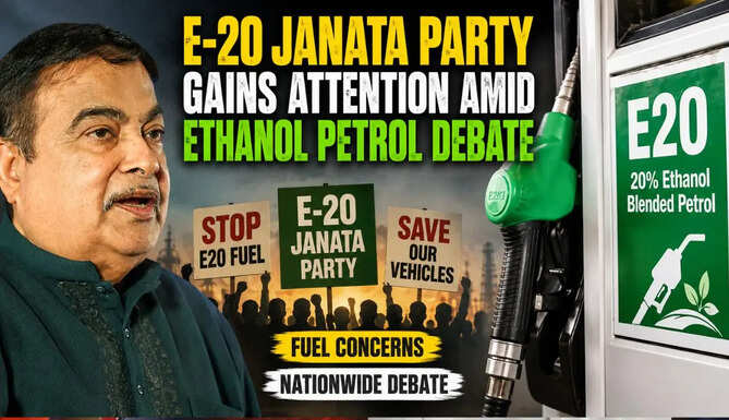 E-20 Janata Party campaign gains popularity online as debate over ethanol-blended petrol and fuel policy continues.