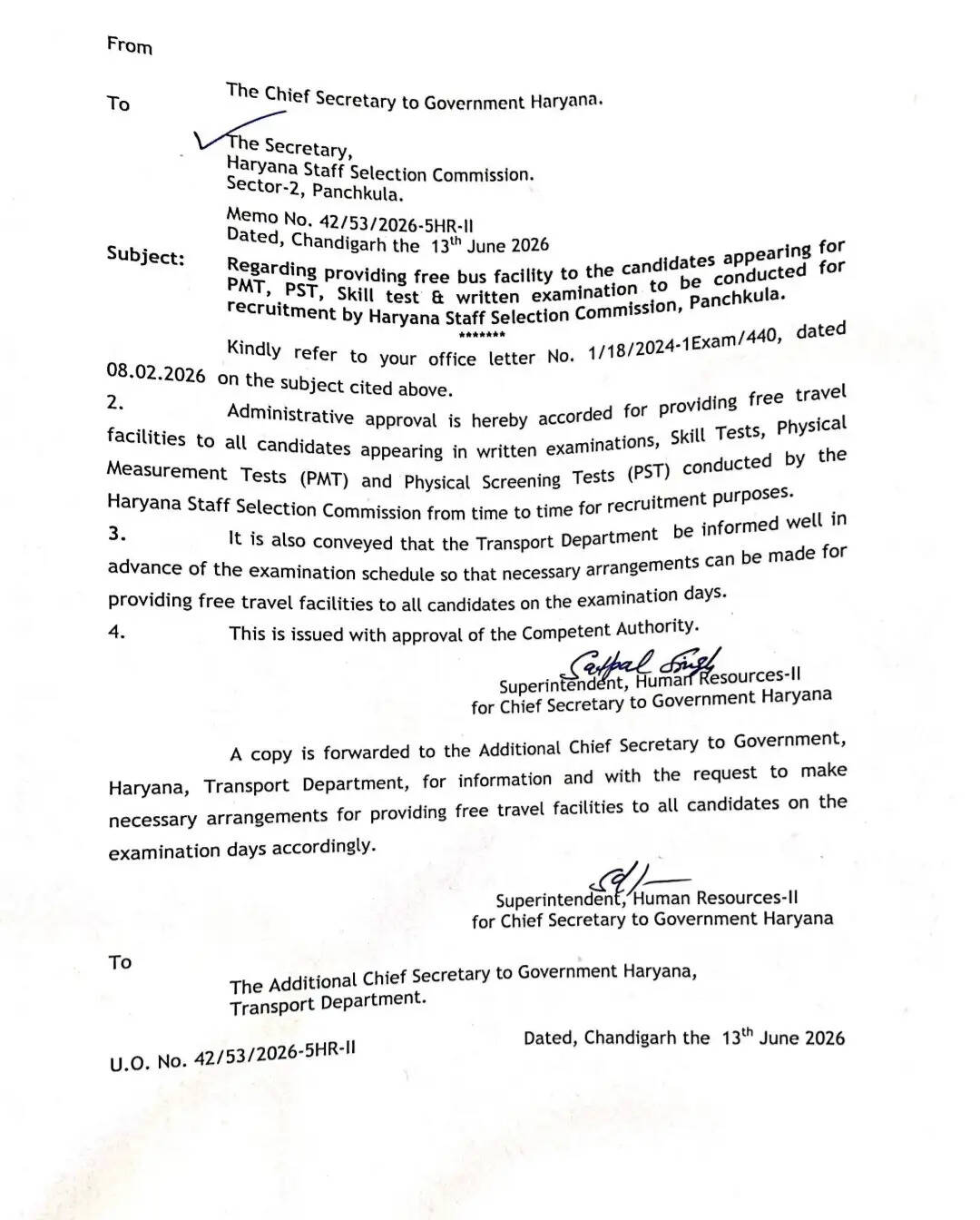 हरियाणा रोडवेज बसों में HSSC अभ्यार्थियों का फ्री रहेगा सफर, आदेश जारी