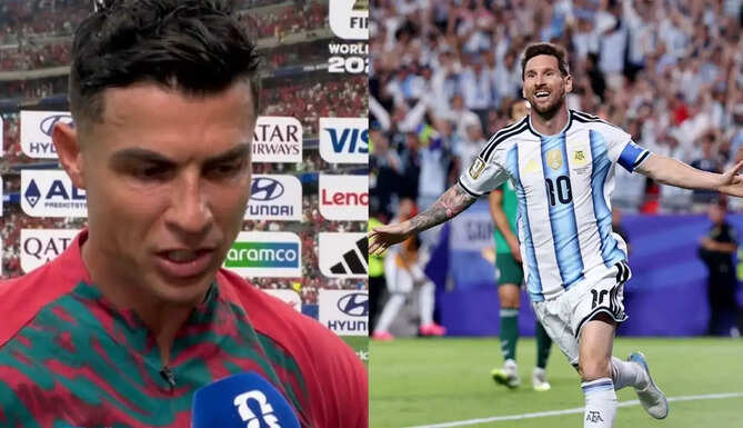Cristiano Ronaldo speaking during World Cup 2026 press conference reacting to Messi birthday related question and rivalry buzz