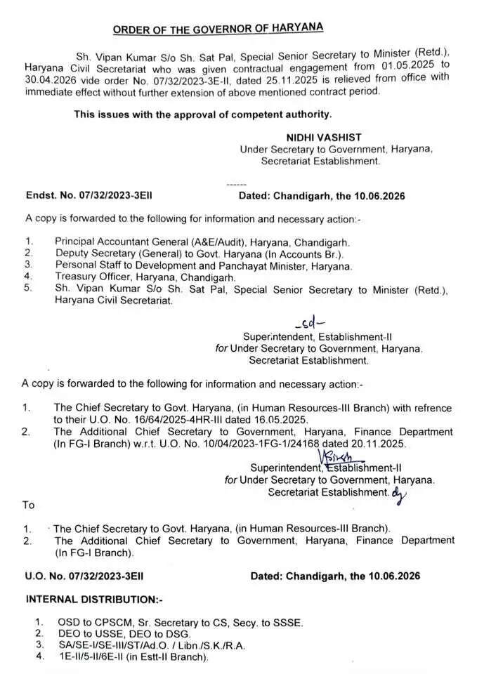 हरियाणा में ठेके पर लगे रिटायर्ड कर्मियों की सरकार ने की नौकरी से छुट्टी, देखें नए आदेश