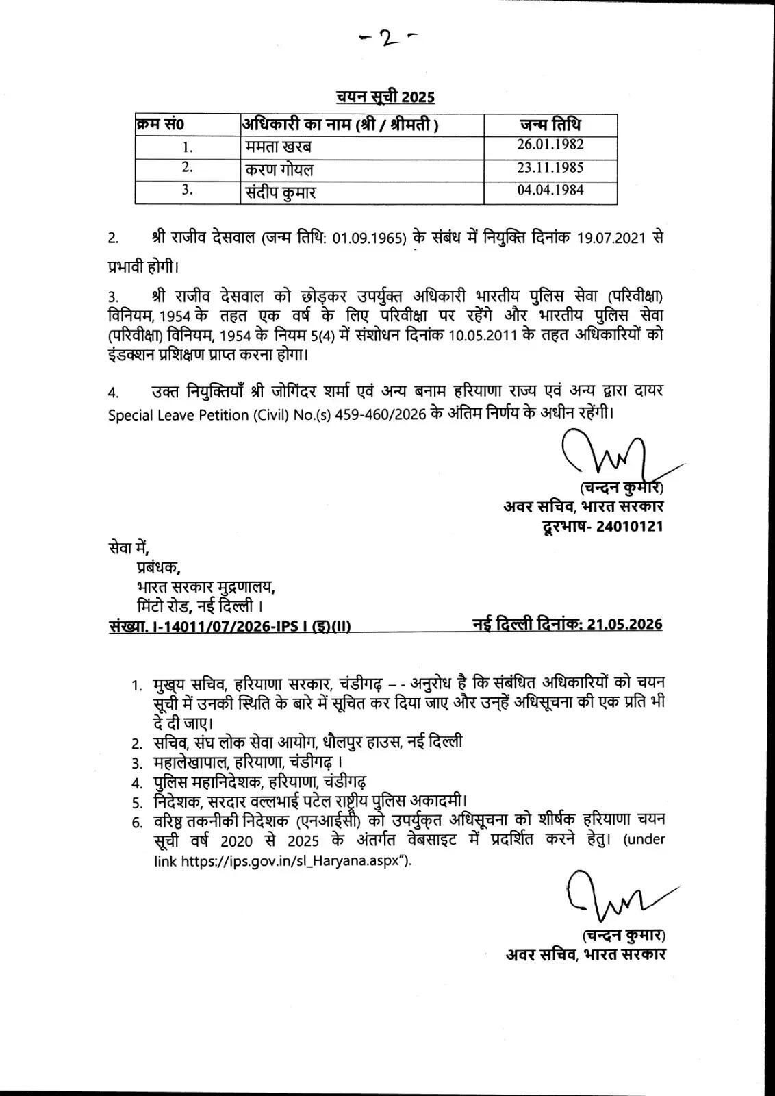 हरियाणा में इन HPS अफसरों को मिला प्रमोशन का बड़ा तोहफा