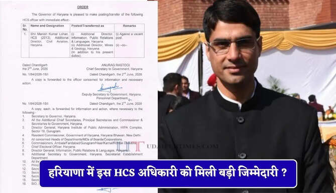 हरियाणा में इस HCS अधिकारी को मिली बड़ी जिम्मेदारी ? देखें आदेश&nbsp;
