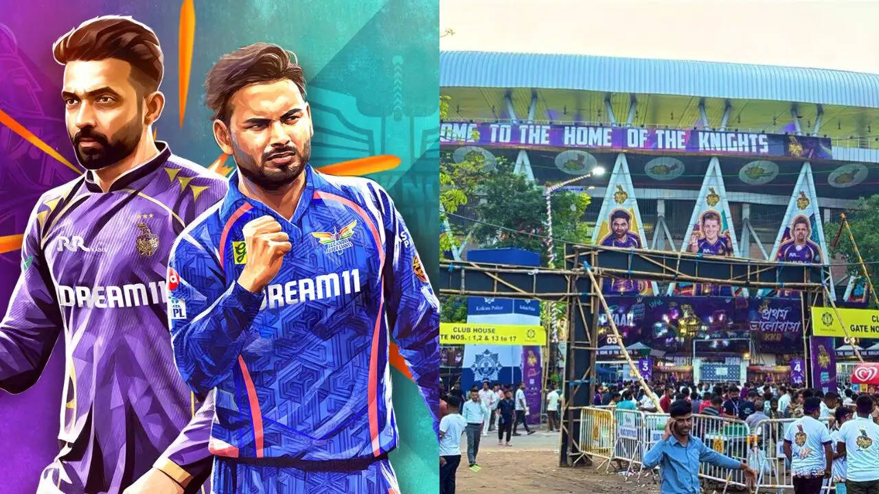 Fans gather in huge numbers at Eden Gardens as KKR face LSG in IPL 2026. Clear skies raise hopes of a full match despite rain warning.