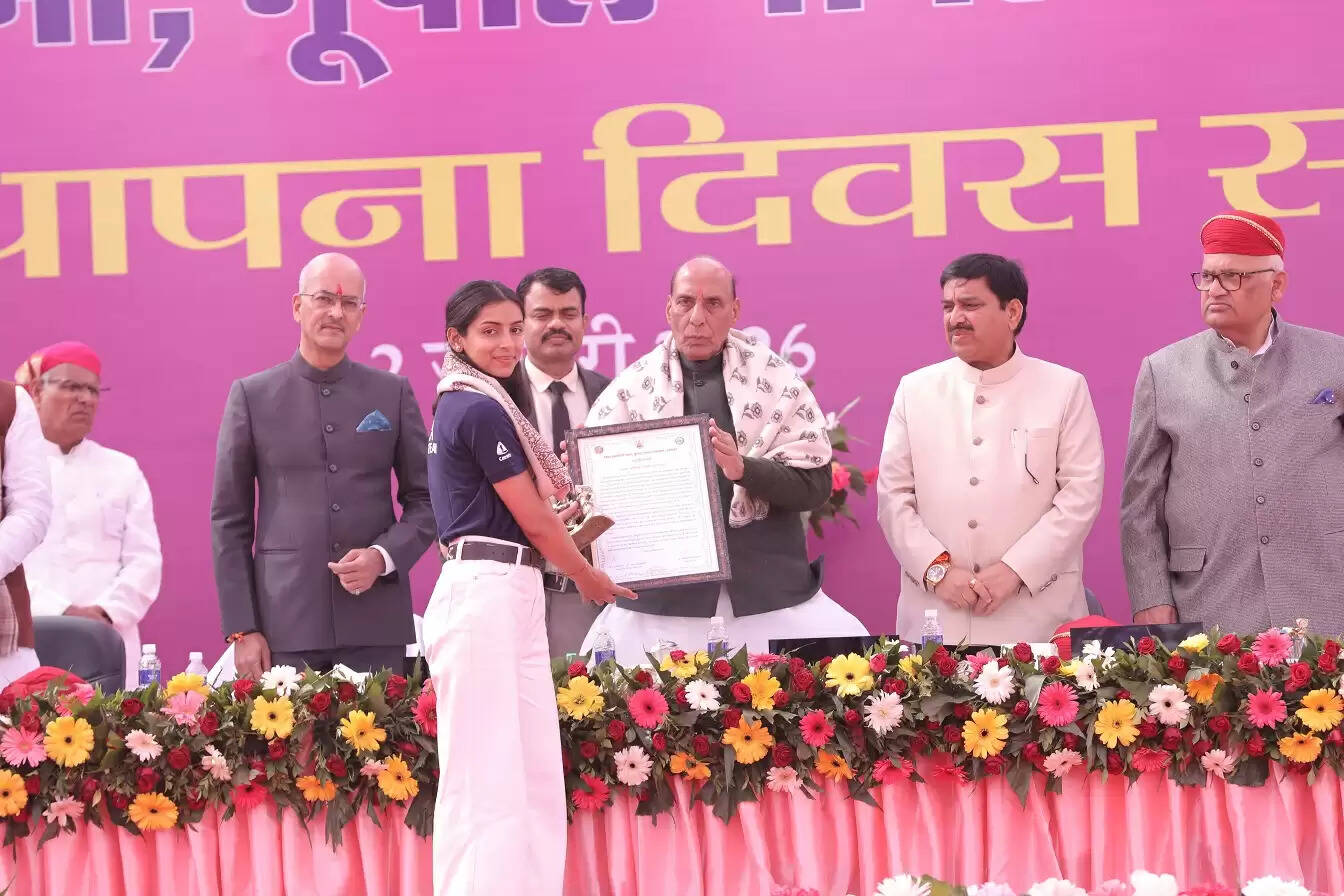 Defence Minister Rajnath Singh addressing the 104th Foundation Day of Bhupal Nobles’ Sansthan in Udaipur