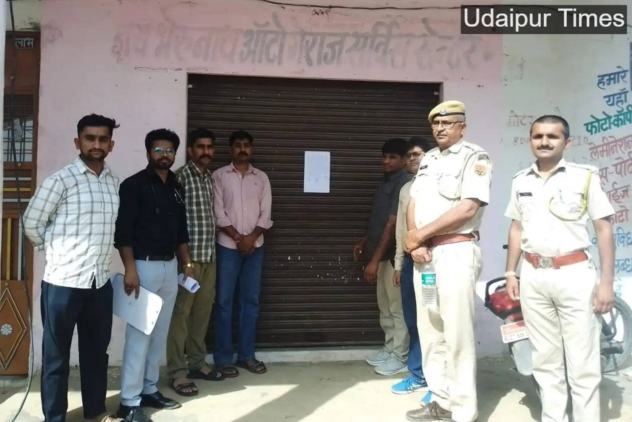 Government team seizing illegal medical clinics in Lasadia and Anjani, Salumber, Rajasthan
