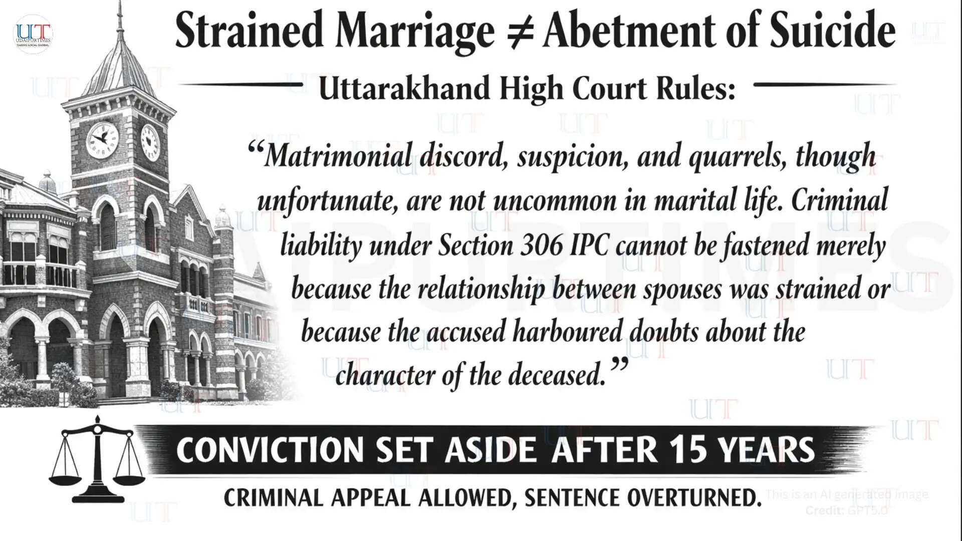 Uttarakhand High Court sets aside Section 306 IPC conviction holding strained relations do not amount to abetment of suicide.
