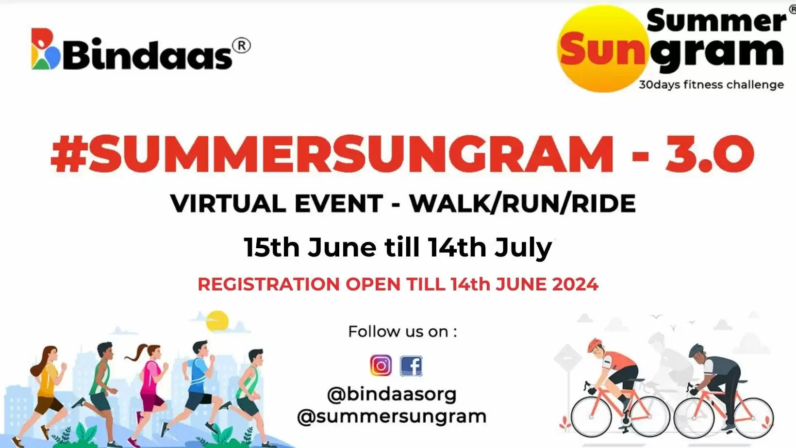 Fitness Events in Udaipur, Live Virtual Fitness Event being held in Udaipur Running Walking Cycling Fitness Challenge Summer SunGram 3.0