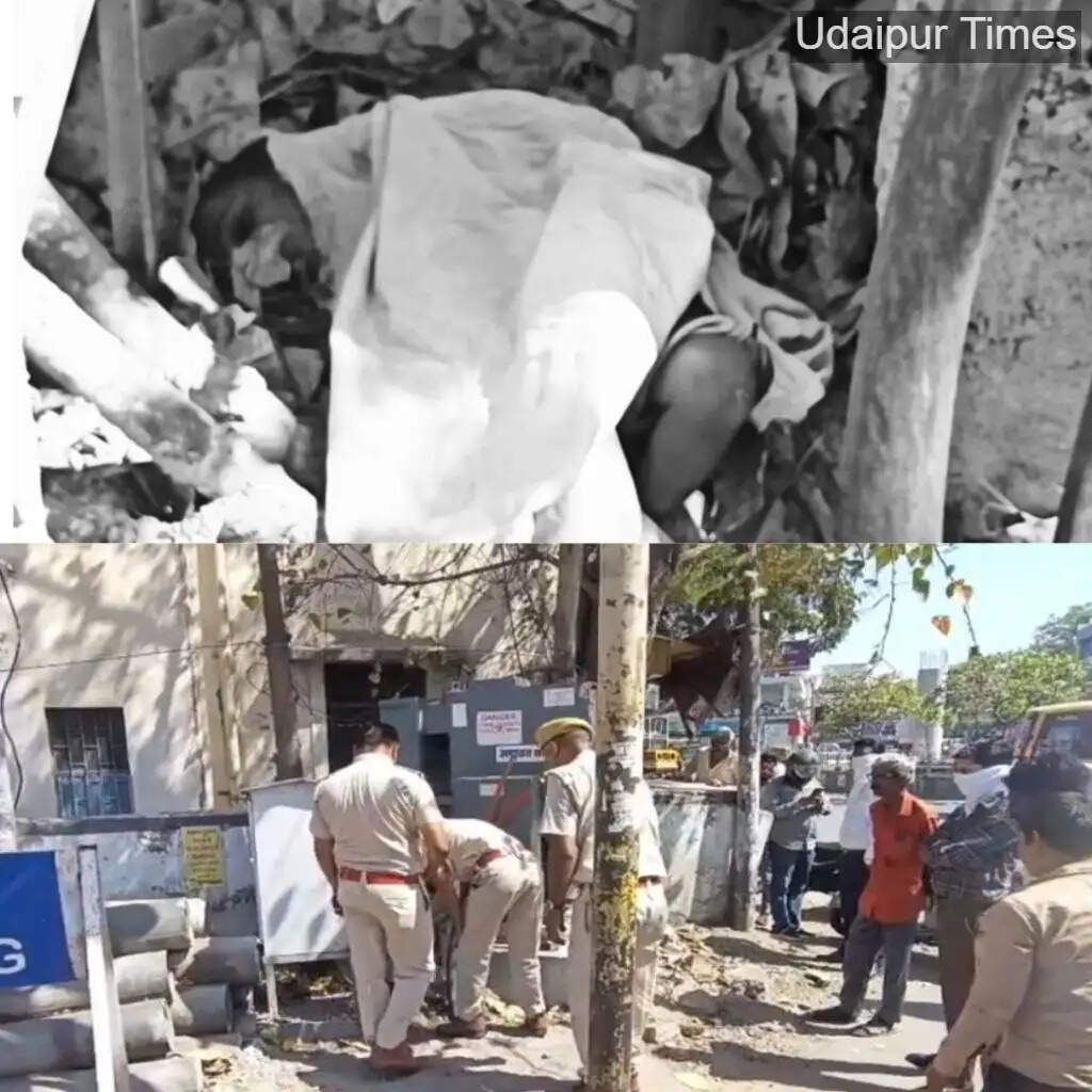 Alt Text: Police investigating site near Surajpol petrol pump in Udaipur where infant girl's body was found