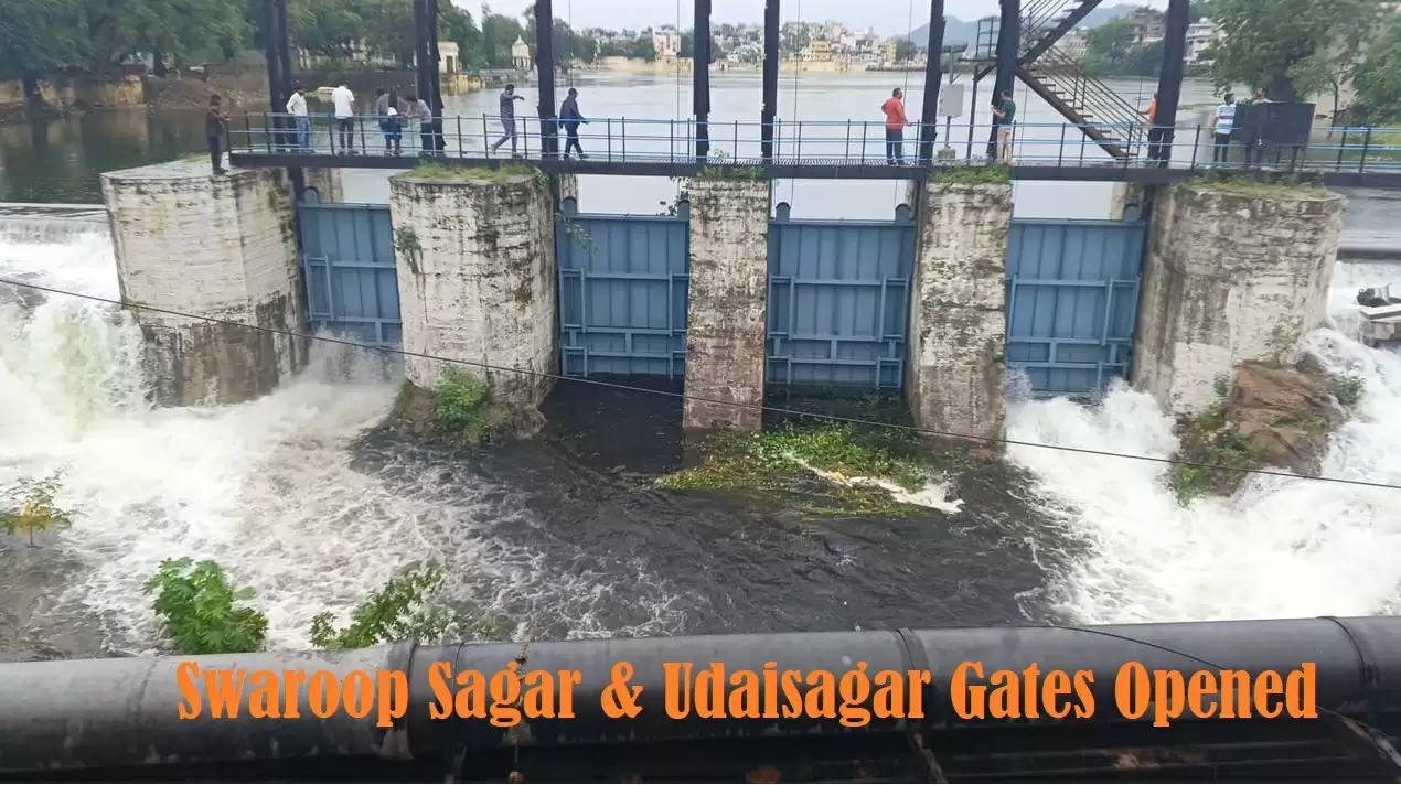 Udaipur Monsoon 2024 Swaroop Sagar and Udaisagar Gates Opened after cachement overflows. Heavy rains and thunderstorms on 3 September in Udaipur