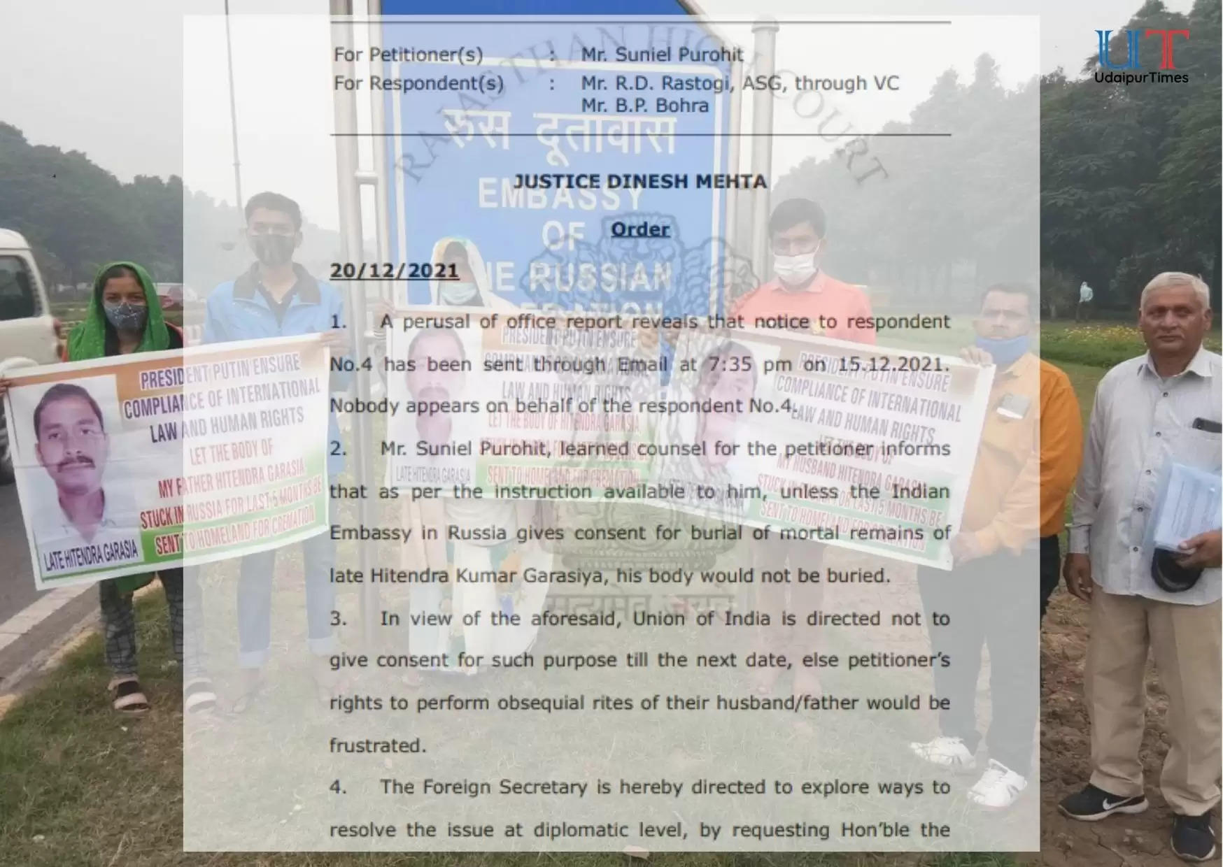 hitendra garasiya udaipru laborer russia death rajasthan high court order udaipur news from udaipur