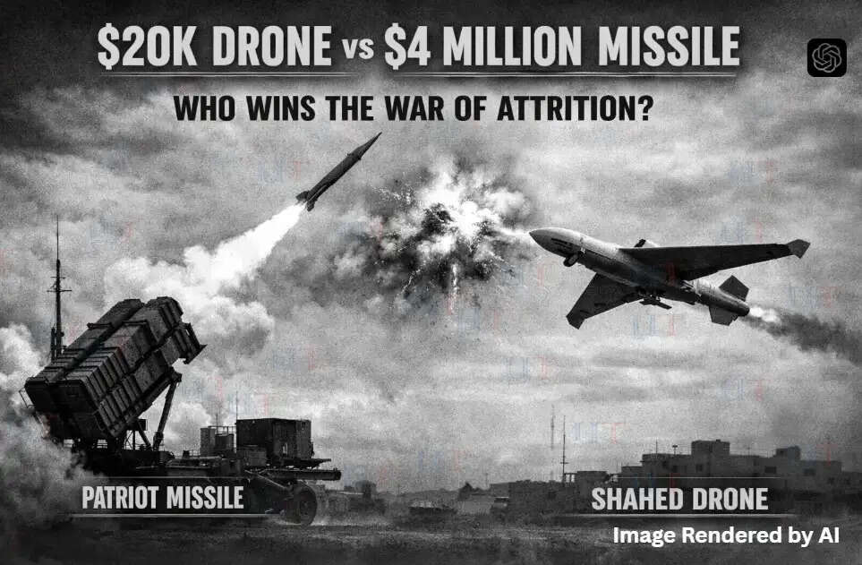 Patriot missile system intercepting Iranian drone amid rising US-Israel-Iran tensions and stockpile concerns