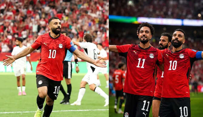 Mohamed Salah celebrates after scoring in Egypt 3-1 win over New Zealand in World Cup Group G match