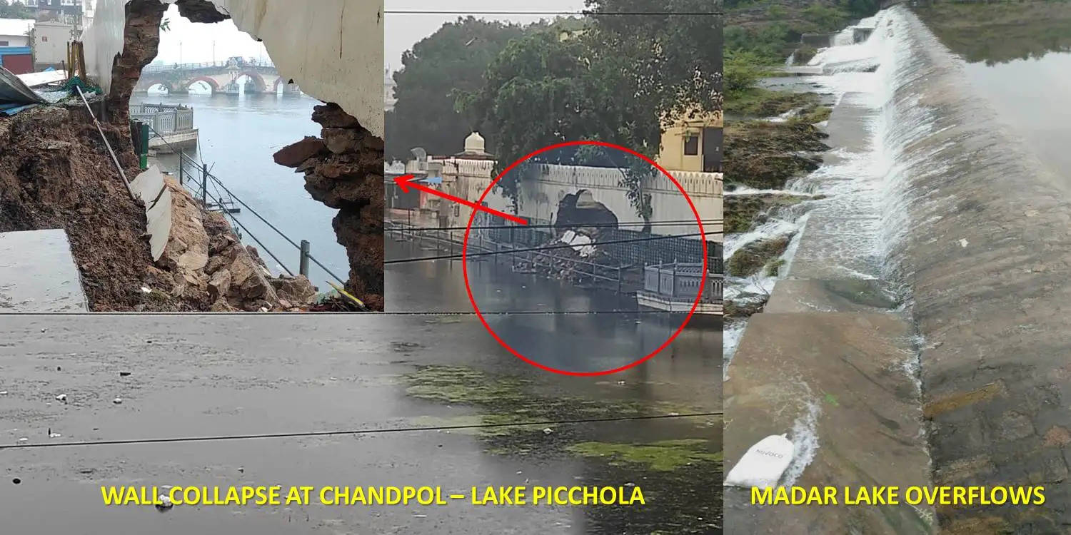 wall collapse at udaipur chandpol college wall collapses incessant rain at udaipur flights cancelled