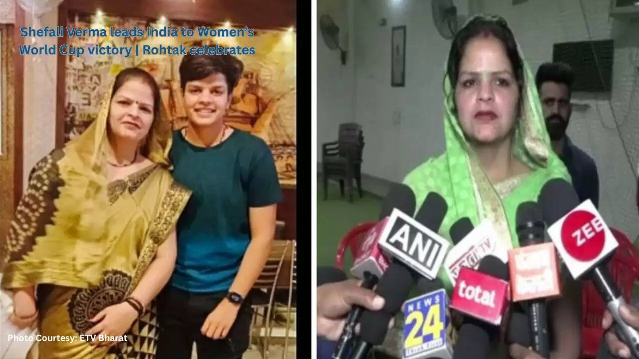 Shefali Verma celebrates after scoring 87 runs in Women's Cricket World Cup final as Rohtak family celebrates