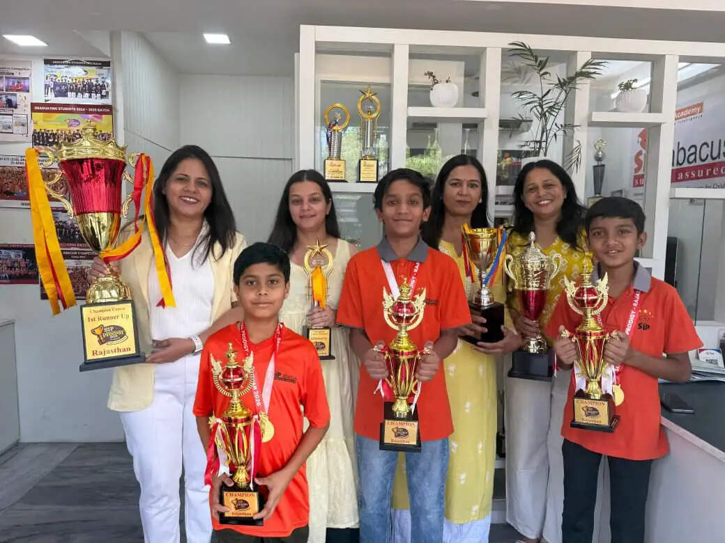 Students participating in State Level Abacus Competition at Birla Auditorium Jaipur with winners from Udaipur
