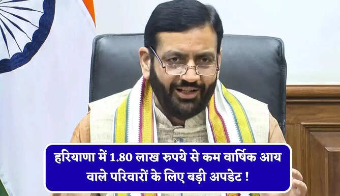 हरियाणा में 1.80 लाख रुपये से कम वार्षिक आय वाले परिवारों के लिए बड़ी अपडेट ! जल्द होगी परिवार सत्यापन प्रक्रिया&nbsp;