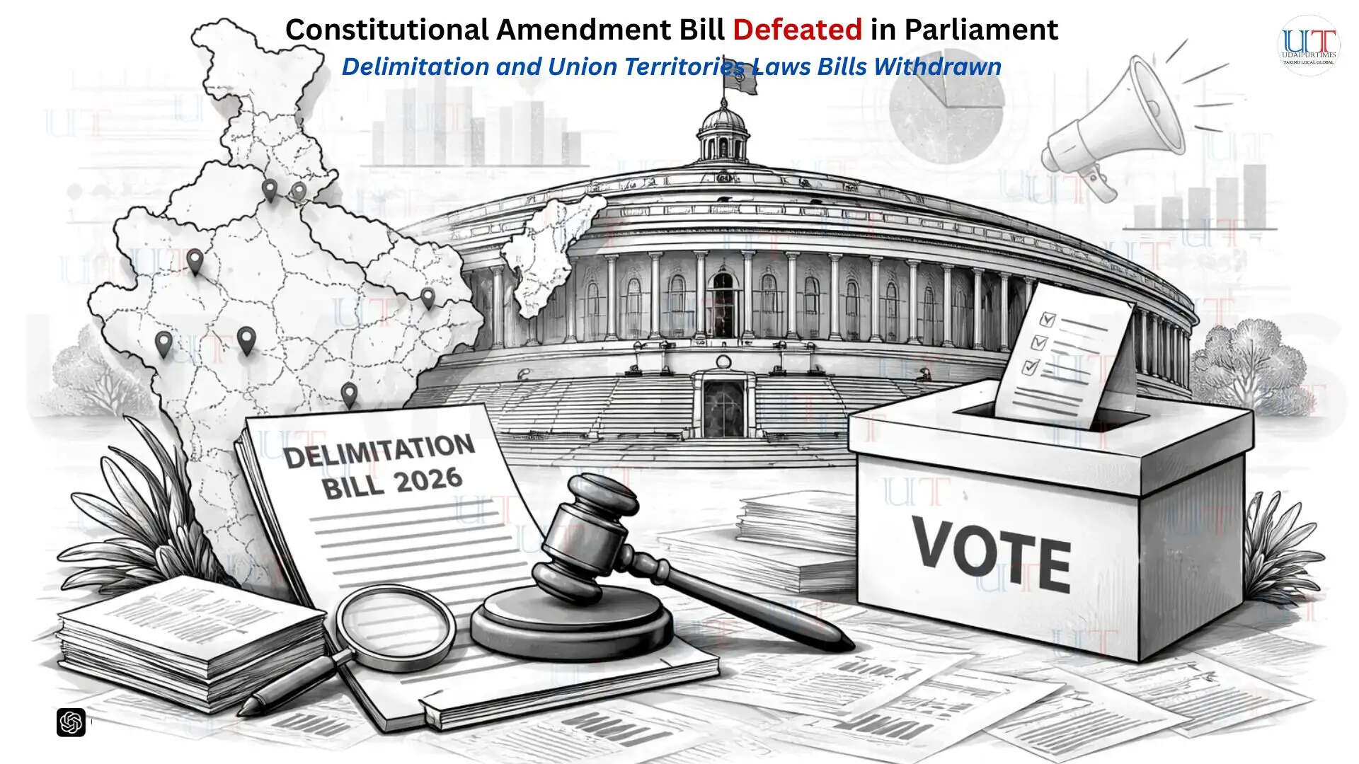 Parliament session discussing Delimitation Bill 2026 and Lok Sabha seat expansion vote results in India