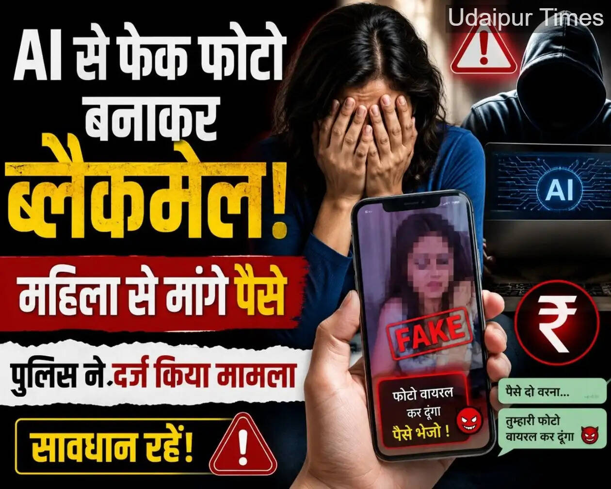 &ldquo;Representative image of AI-generated cyber blackmail investigation in Udaipur&rdquo;