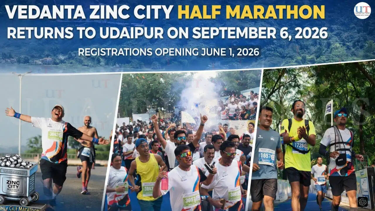 Runners participating in Vedanta Zinc City Half Marathon along Fateh Sagar Lake in Udaipur