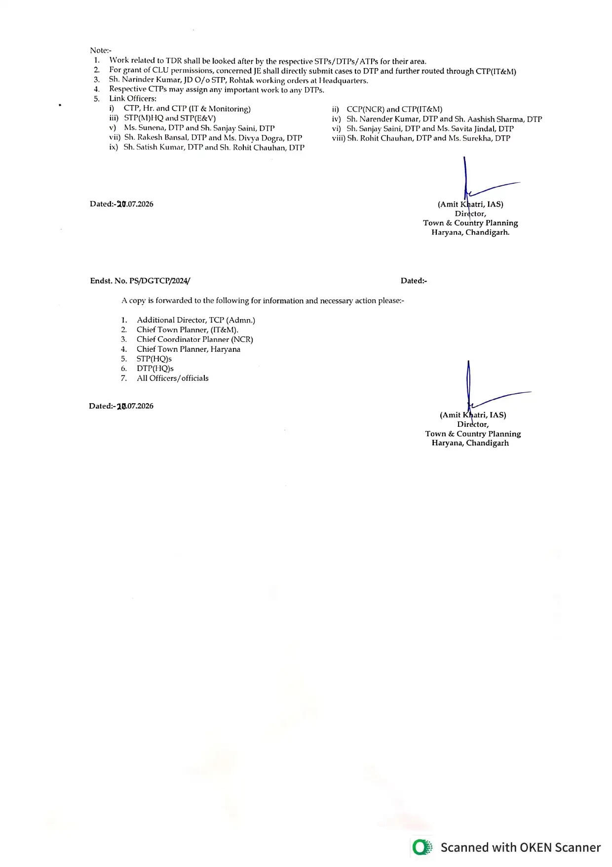 हरियाणा में DTP और STP अफसरों के लिए वर्क डिस्ट्रीब्यूशन ऑर्डर जारी, यहां देखें लिस्ट