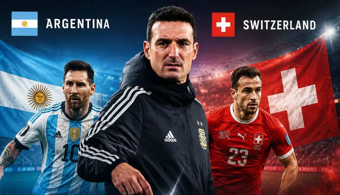 Argentina head coach Lionel Scaloni watches his players during training ahead of the World Cup quarter-final against Switzerland.
