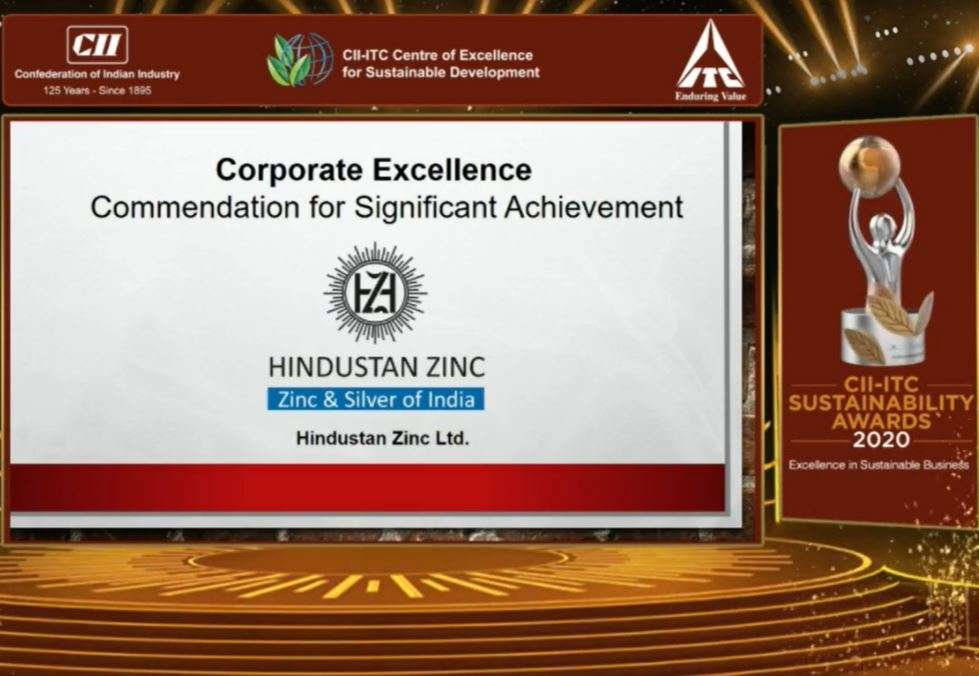 हिन्दुस्तान जिंक सीआईआई-आईटीसी कॉर्पोरेट ऐक्सीलेंस सस्टेनेबिलिटी अवार्ड 2020 से पुरस्कृत