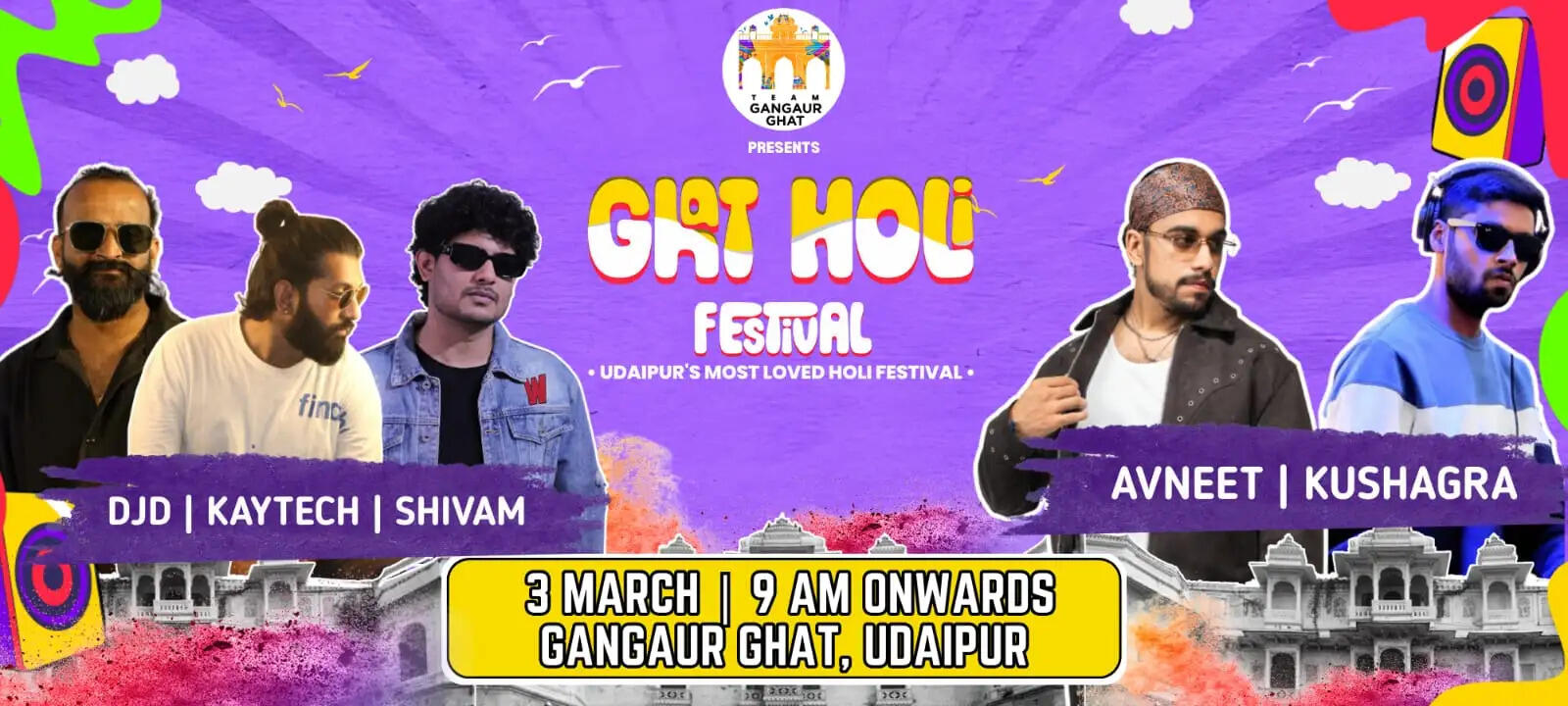 Udaipur&rsquo;s iconic Gangaur Ghat Holi Festival returns on 2&ndash;3 March 2026 with Holika Dahan, Dhulandi color celebration, 5 DJs, free entry, and enhanced security arrangements.