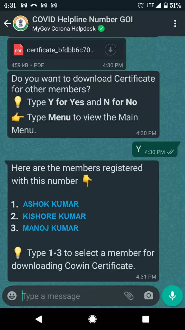 check and download cowin vaccine certificate on whatsapp