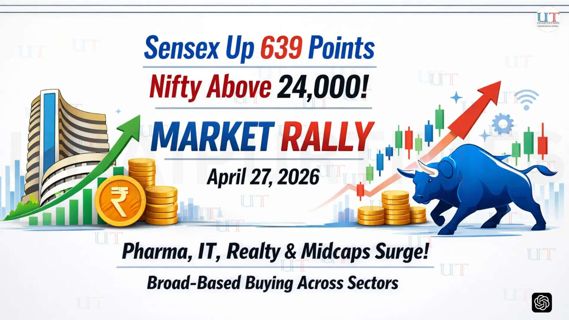 Indian stock market rally showing Sensex and Nifty gains with positive sector performance on April 27